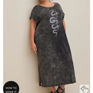 Torrid Lovesick Gray Snake Flower Midi Jersey Dress with Pockets Size 3X